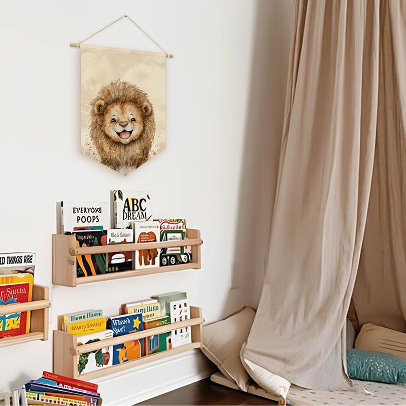 ETVISO Safari Nursery Decor, Baby Lion Cute Wall Art,Kids room Canvas Banner, Woodland Nursery Decor, Watercolor Animal Lion for Living Room Bedroom Kids Room, Hanging Pennant Flag Banner 15x11in - Image 5